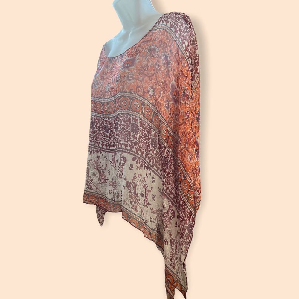 Blue Moon Women’s Top Floral Kimono Sleeve Pullover- Poncho Style Blouse- Size 2